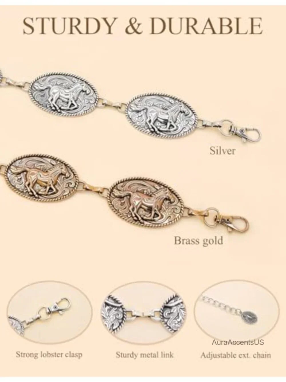 Western Chain Belt Metal Concho Belt for Dresses Country Concert Outfit